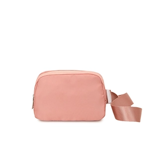 Pink nylon crossbody waist bag with adjustable strap and waterproof oxford fabric