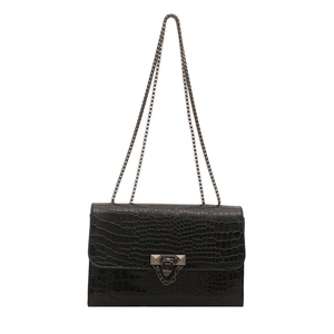 Elegant black crocodile pattern crossbody bag with chain strap and metallic clasp closure
