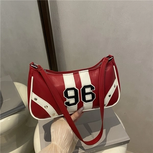 Women Vintage Sporty Underarm Bag PU Leather Hobo Shoulder Bag With Number 96 Rivet Decoration For Casual Daily Commuting