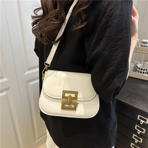 Elegant white matte leather crossbody bag with vintage gold interlocking buckle for women