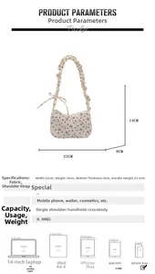 Detailed size specifications of the pleated small square bag with bow pattern