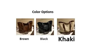 Close-up of minimalist tote bags in brown, black, and khaki with golden metal bows