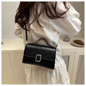 French Vintage Style PU Leather Small Square Crossbody Bag For Women Chic Simple Shoulder Bag With Metal Buckle Daily Match