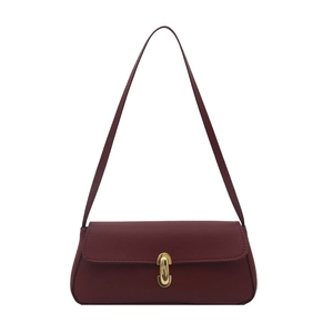 Elegante borsa sottospalla rettangolare bordeaux in pelle litchi con fibbia oro