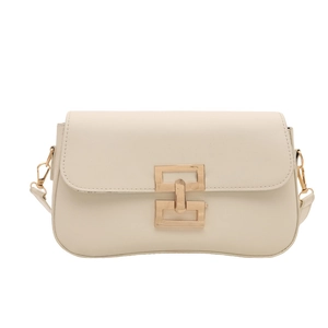 Elegant off-white crossbody chain bag with minimalist gold geometric square buckle