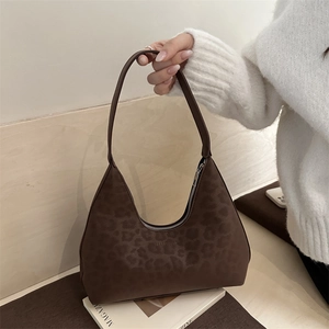 Vintage Leopard Print PU Leather Hobo Bag Women Fashion Large Capacity Underarm Shoulder Bag Leisure Retro Tote Bag