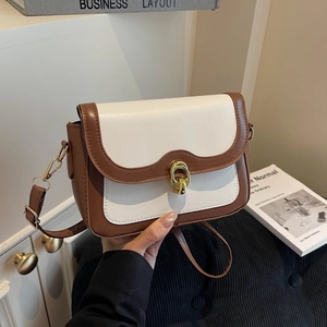 Retro Women Shoulder Bag Contrast Color Square Crossbody Bag Synthetic Leather Metal Buckle Fashion Handbag For Daily Commute