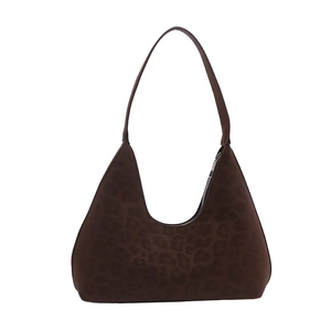 Vintage leopard print shoulder bag in dark brown suede with a sleek zipper closure