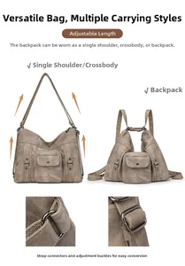 Detail of vintage brown multi-functional bag showing convertible shoulder strap system