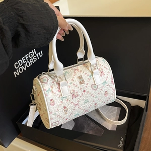 Sac à main Boston blanc avec motifs de dessins animés et bandoulière en coffret cadeau