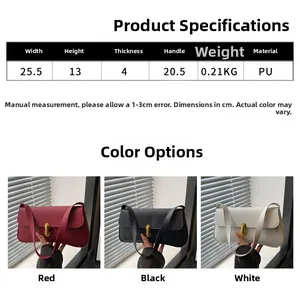 Tableau des tailles détaillé et spécifications couleurs pour le sac d'épaule en cuir PU