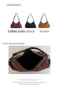 Three-color velvet hobo bag set showing interior space and brown, black, coffee options