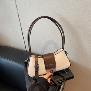 Retro cream and brown contrast underarm bag with double straps for hand or shoulder use