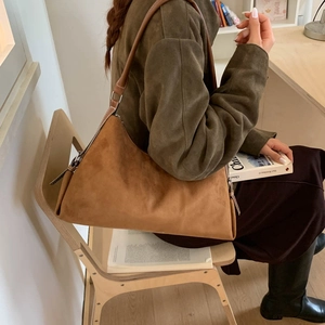 Women Large Capacity Suede Shoulder Bag Retro Minimalist Patchwork Contrast Stitching Underarm Hobo Bag Versatile Commuter Tote Bag