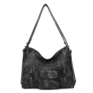 Vintage large capacity tote bag with rivets and adjustable shoulder strap in dark grey