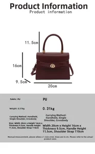 Tabella taglie dettagliata per borsa a mano con dimensioni 20x16x9,5cm e dettagli