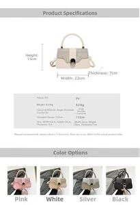 Detailed size specifications and color options for the stylish PU hardshell handbag