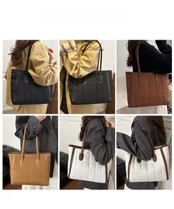 Collage of quilted tote bags in multiple colors shown on models for various styling