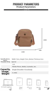 Detailed size specifications for the nylon crossbody bag with 15x19x5cm dimensions