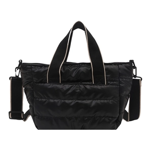 Bolso tote acolchado negro con asas dobles y correa de hombro ajustable para mujer