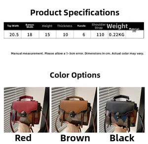 Detailed size chart and specifications for vintage soft PU leather crossbody handbag