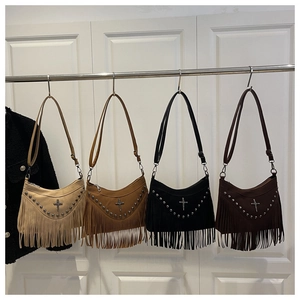 Borsa a Spalla da Donna Vintage in Pelle Scamosciata Sintetica con Nappine Rivetti Croce Bohemian Borsa a Tracolla Satinata