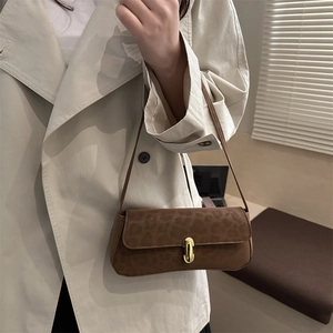 Borsa a spalla retrò con stampa leopardata e fibbia in metallo dorato da donna