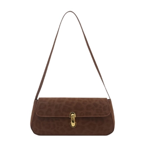 Borsa sottobraccio retrò leopardata con fibbia a U dorata e texture scamosciata