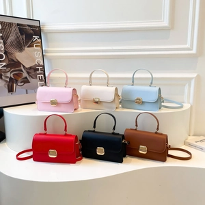 Women Simple Small Square Bag Retro Commuter Crossbody Bag Gold Lock Synthetic Leather Handbag Daily Top Handle Bag