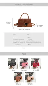 Detail specifications of the stone pattern shoulder bag with size and strap length info