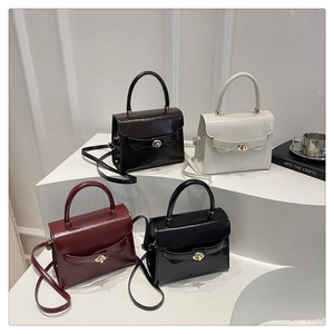 Retro Women Synthetic Leather Small Square Handbag Fashion Flap Shoulder Bag With Metal Rotary Lock Adjustable Strap Pocket