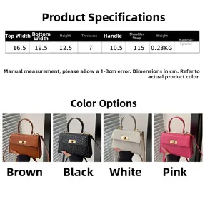 Guide des tailles du sac carré motif crocodile avec dimensions et coloris