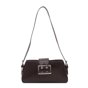 Sac sous le bras rectangulaire marron foncé rétro avec ceinture décorative et boucle métal