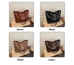 Collection of large tote bags in brown, black, khaki, and coffee with long handles