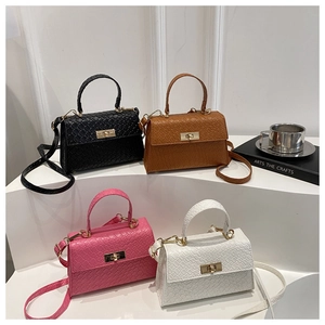 Détails des sacs carrés à texture crocodile en noir, marron, rose et blanc avec anses