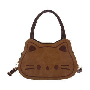 Cute brown cartoon cat crossbody bag for kids featuring cat ears and adjustable shoulder strap