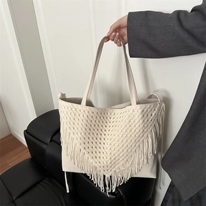 Borsa Tote Bohemien con Frange da Donna Grande Capacità Borsa a Tracolla all'Uncinetto Stampa Leopardata Borsa Boho in Ecopelle