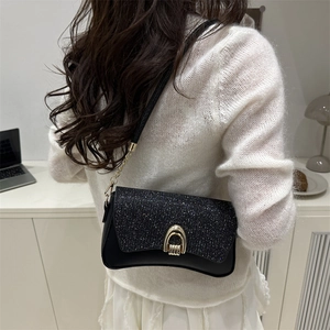 Modische Achseltasche Mit Pailletten-Rabat Für Damen Stylische Schultertasche Aus Kunstleder Mit Metallschnalle Alltagstasche