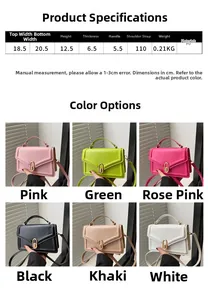 Detailed size specifications and 6 colors of the PU leather envelope crossbody bag