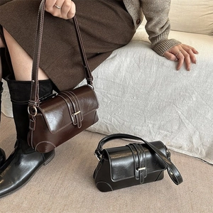 Borsa a Tracolla da Donna in Pelle PU Vintage Retro Cuciture a Contrasto Borsa Baguette da Sottobraccio per Pendolarismo