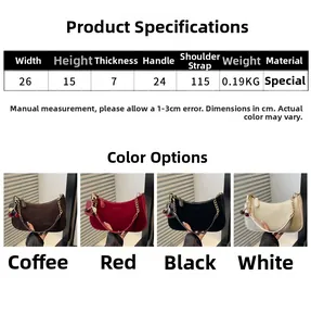 Spécifications de taille pour sac à bandoulière avec quatre couleurs et mesures
