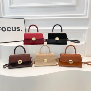 Fashion Urban Minimalist Women Square Shoulder Bag Synthetic Leather Patchwork Top Handle Crossbody Bag With Golden Buckle