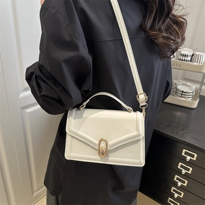 Minimalist Women Synthetic Leather Solid Color Small Square Handbag Commuting Crossbody Shoulder Bag With Golden Metal Buckle