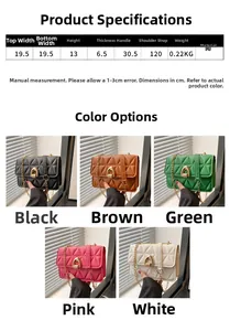 Detailed size specifications and color options for the stylish PU chain square bag