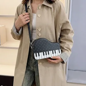 Creative Piano Shaped Crossbody Bag For Women PU Leather Polka Dot Piano Keys Contrast Color Fashion Small Square Shoulder Bag Music Theme Gift Handbag