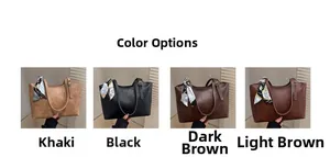 Multiple color options for tote bags with decorative scarves in four grid display
