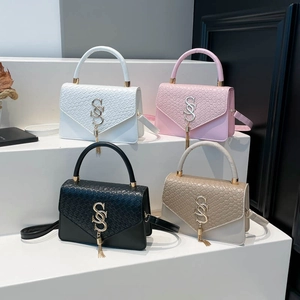 Fashionable minimalist women's crossbody square bag in white pink black and khaki colors