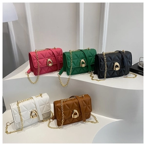 Quilted flap crossbody bags with chain straps and horsebit buckles in five vibrant colors