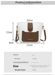 Detailed size chart for the French style PU leather crossbody bucket bag with dimensions