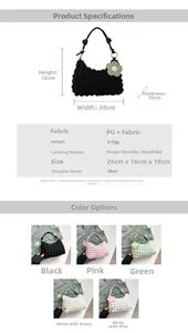 Detailed size guide for bubble textured tote bag with dimensions and material specs